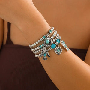 Boho Armband med Western Berlocker Silver och turkos 1