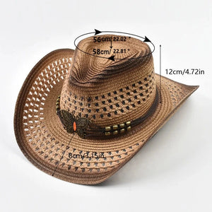 Boho cowboyhatt med fjäril Ljusbrun / Kan justeras