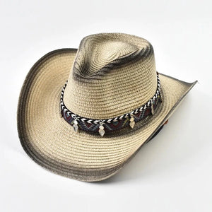 Boho cowgirlhatt halm Beige / Kan justeras