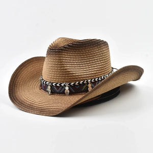 Boho cowgirlhatt halm khaki / Kan justeras