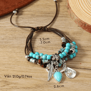 Boho Läderarmband med Turkosa Pärlor och Berlocker