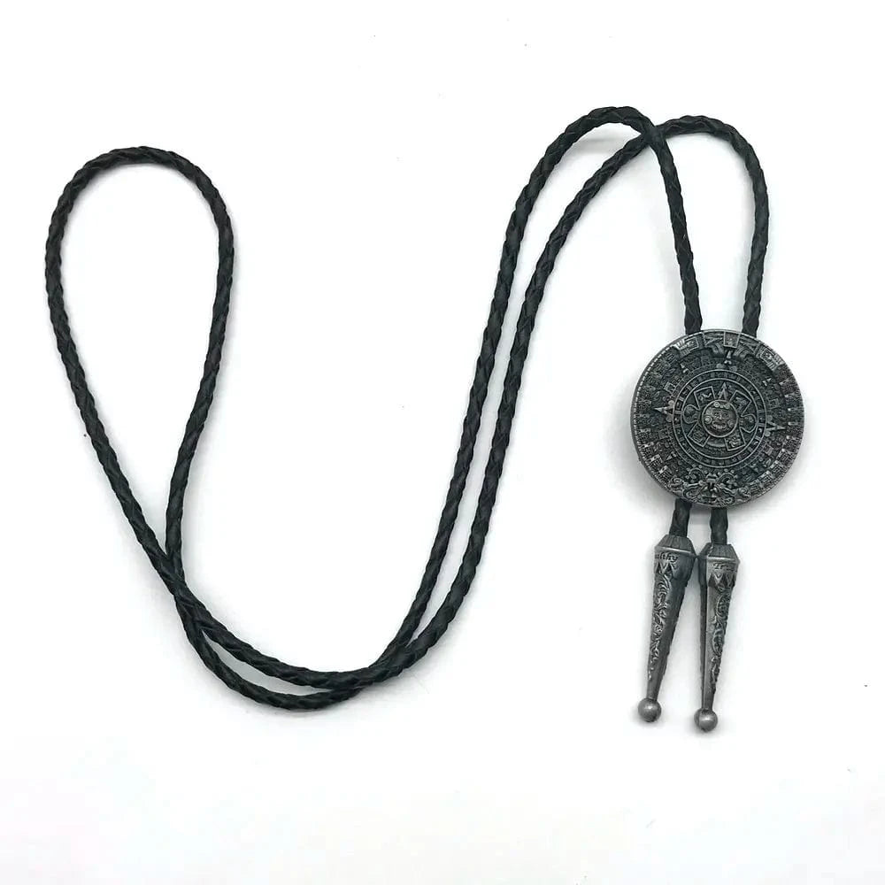Bolo tie i aztekisk design med genuint läder