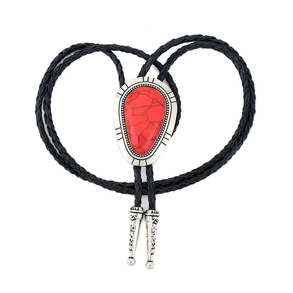 Bolo tie i droppform med naturlig turkos Röd