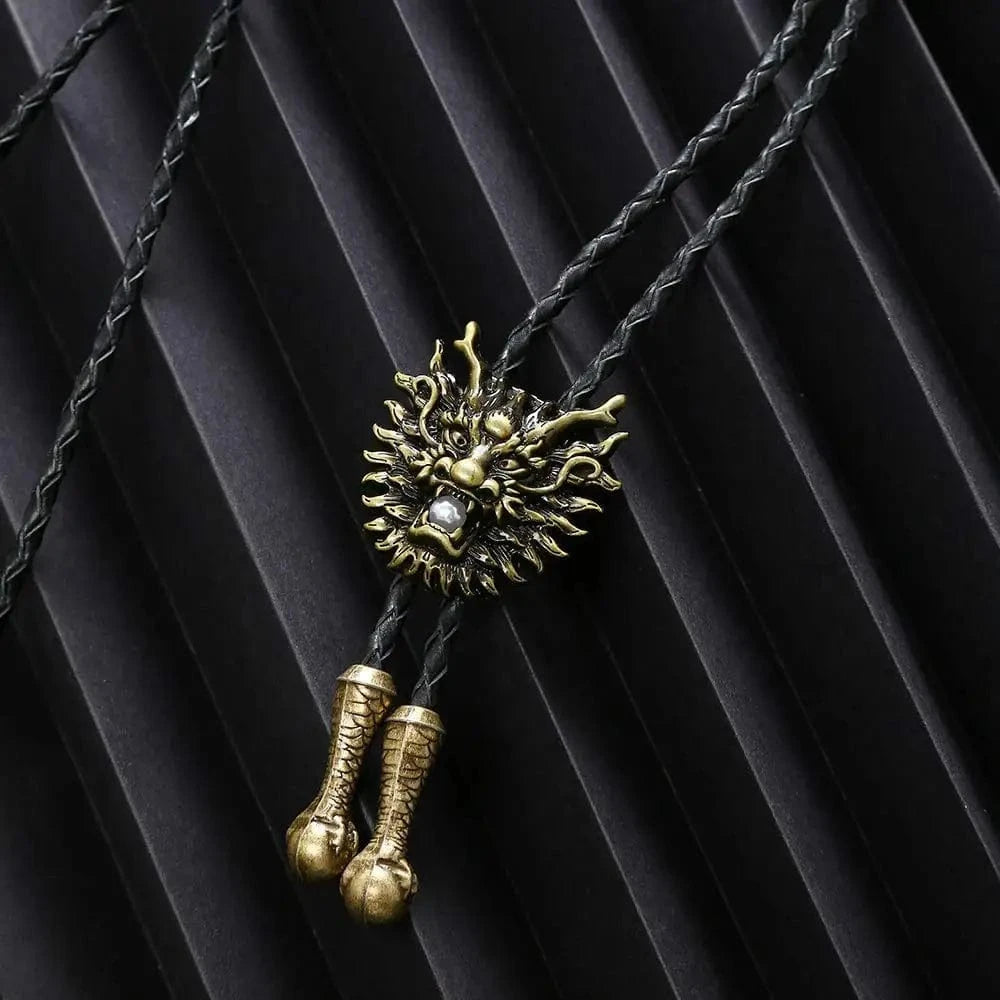 Bolo tie i läder med drakhuvud i metall