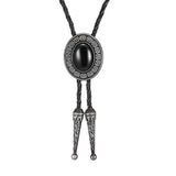 Bolo tie i läder med natursten Svart