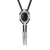 Bolo tie i läder med sexkantig ram och färgad sten Svart