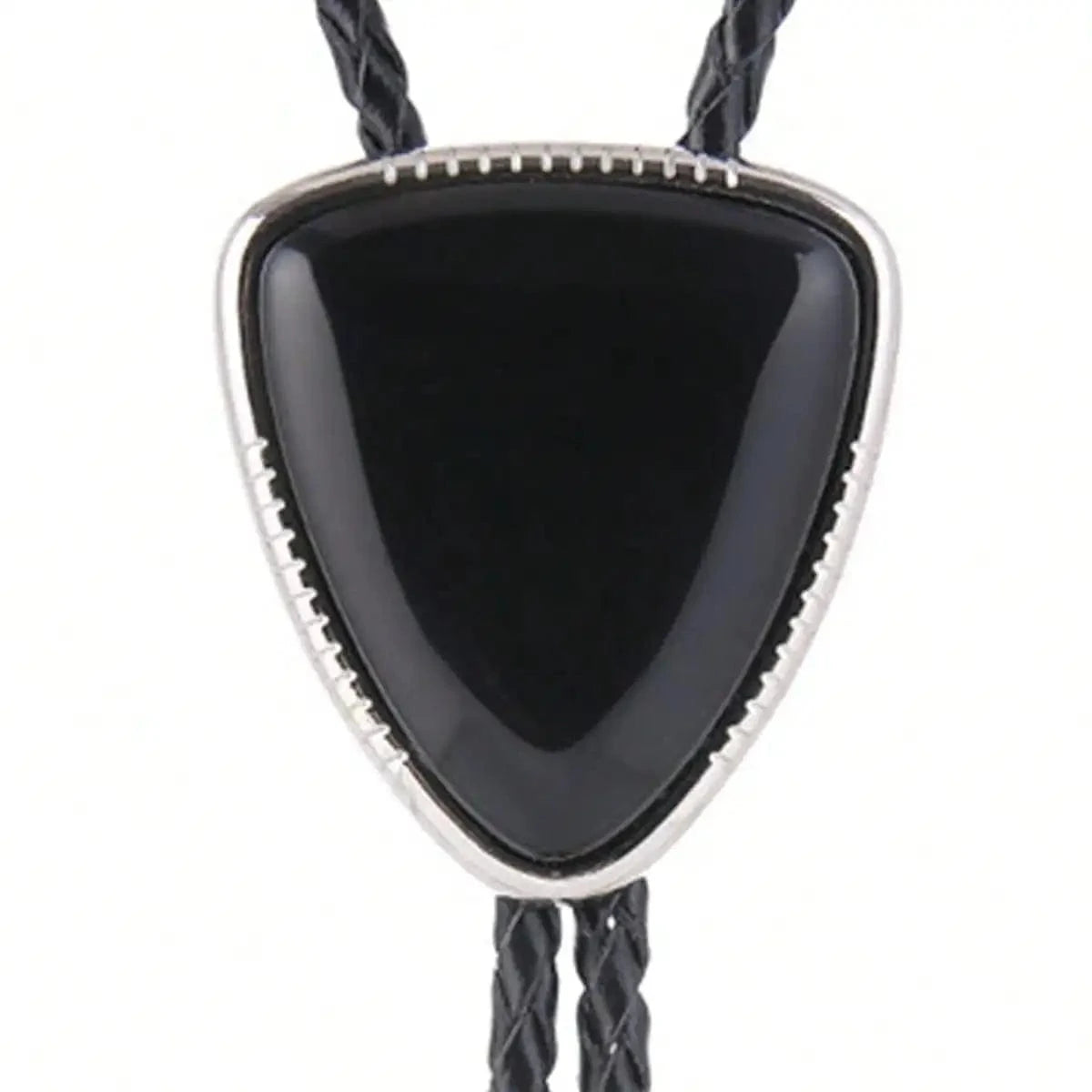 Bolo tie i läder med svart trekantig sten Svart