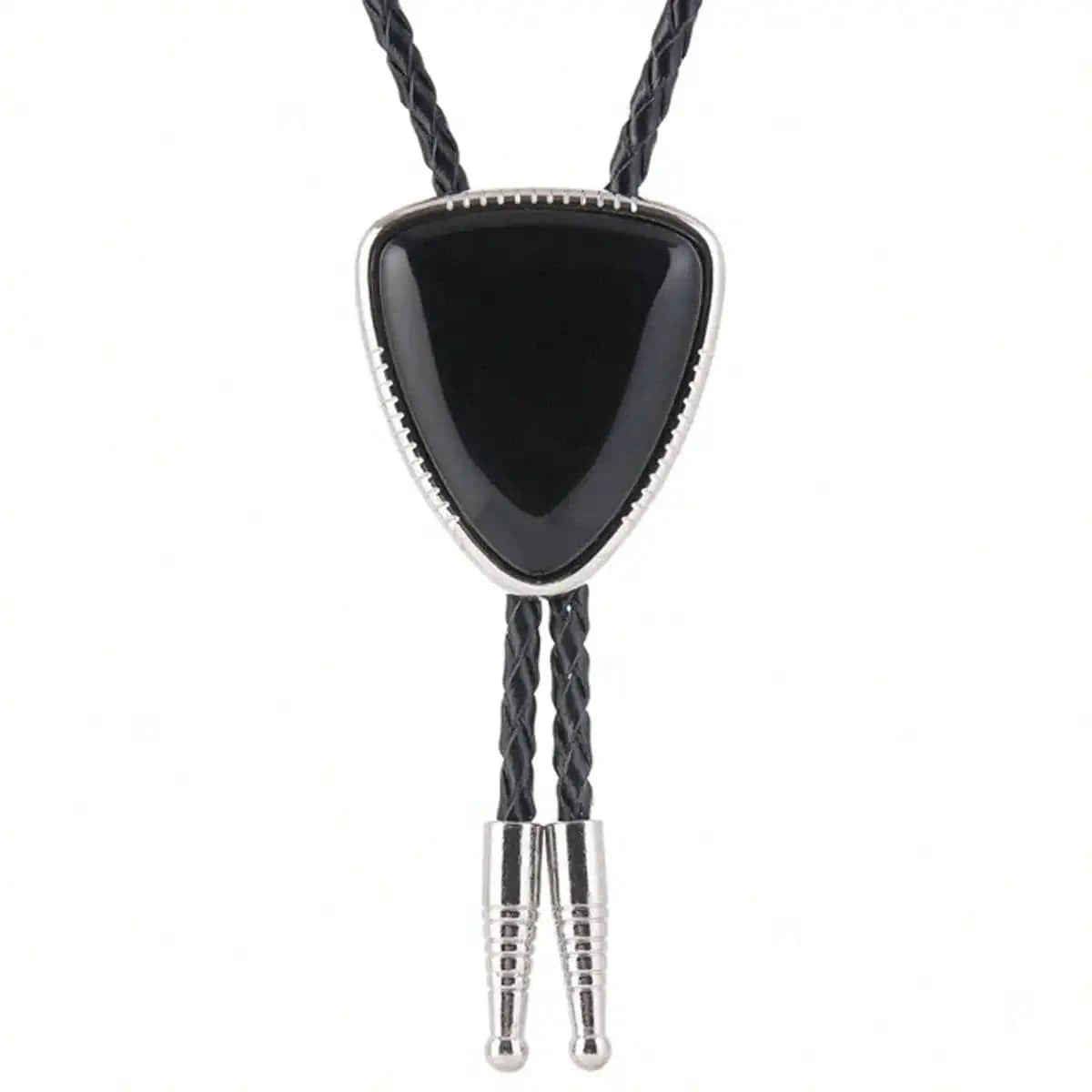 Bolo tie i läder med svart trekantig sten Svart