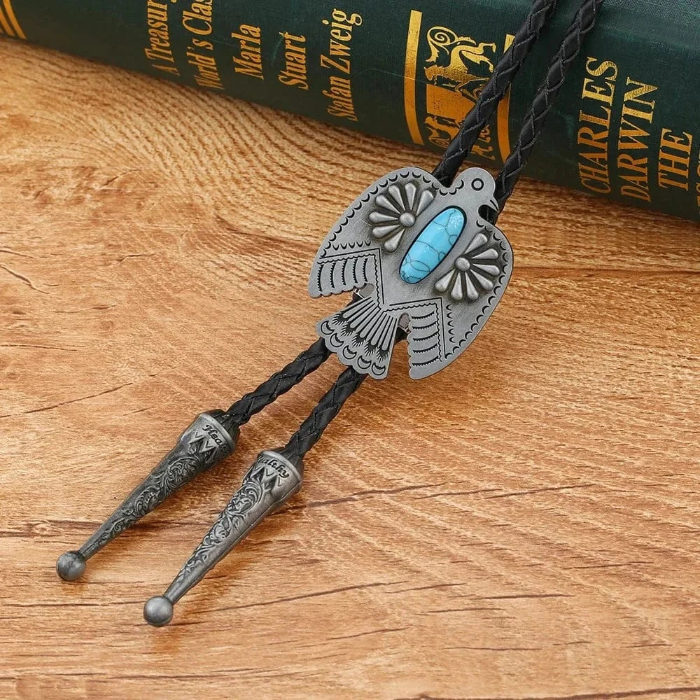 Bolo tie i ornform med agatsten Turkosblå