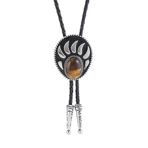 Bolo tie i silverfärgad björntassdesign med ädelstenslook Brun
