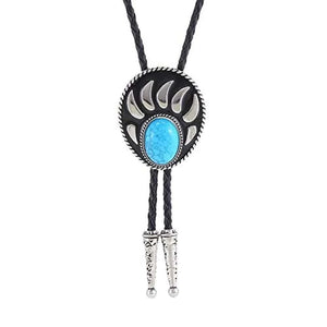 Bolo tie i silverfärgad björntassdesign med ädelstenslook Himmelsblå