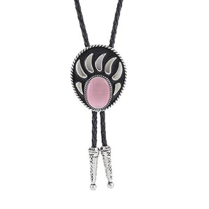 Bolo tie i silverfärgad björntassdesign med ädelstenslook Rosa