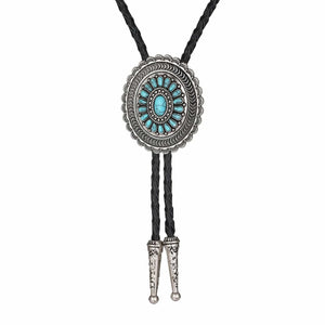 Bolo tie i solrosformad metallram och turkos sten Turkosblå