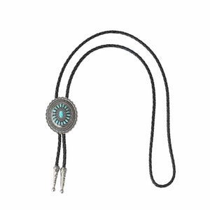 Bolo tie i solrosformad metallram och turkos sten Turkosblå