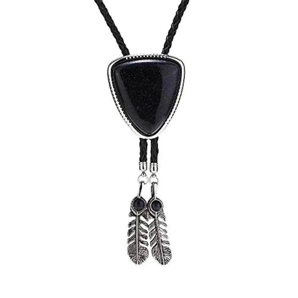Bolo tie i triangelform med fjäderdetalj och natursten Svart 3