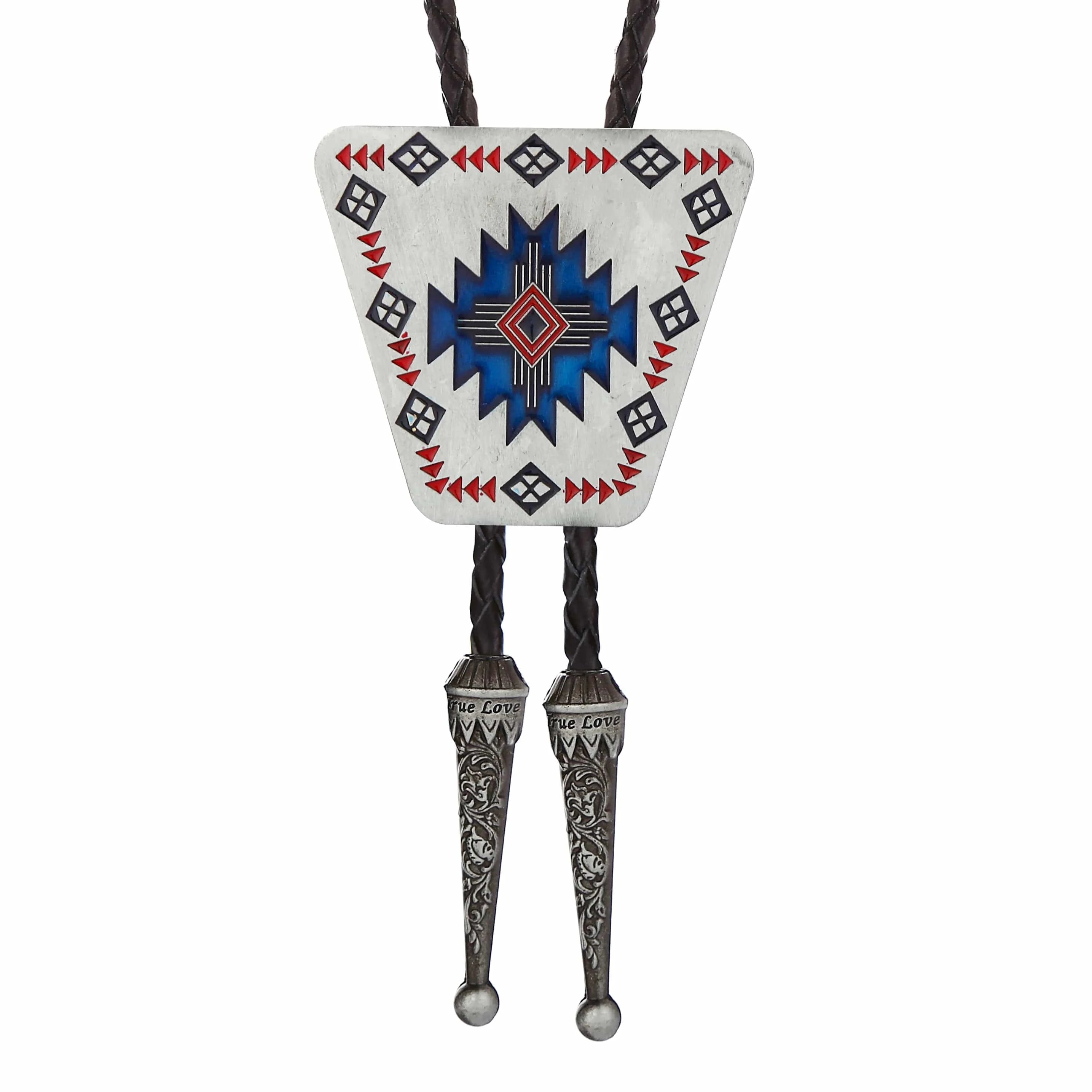 Bolo tie i triangelform med geometriskt mönster Vit