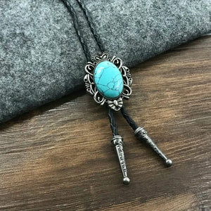 Bolo tie med blå turkossten  och antiksilverram Turkosblå