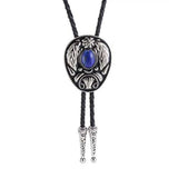 Bolo tie med dekorativ sten och lövmönstrad i vintage-stil Blå