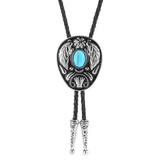 Bolo tie med dekorativ sten och lövmönstrad i vintage-stil Himmelsblå