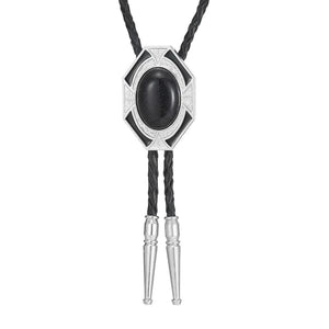 Bolo tie med geometrisk infattning och äkta sten Svart