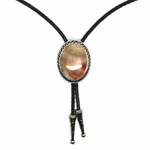Bolo tie med glasdetalj och ovalt vintagehänge Beige