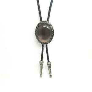 Bolo tie med glasdetalj och ovalt vintagehänge Morkgrå