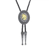 Bolo tie med guldfärgat djurhuvud Silver och guld hästhuvud