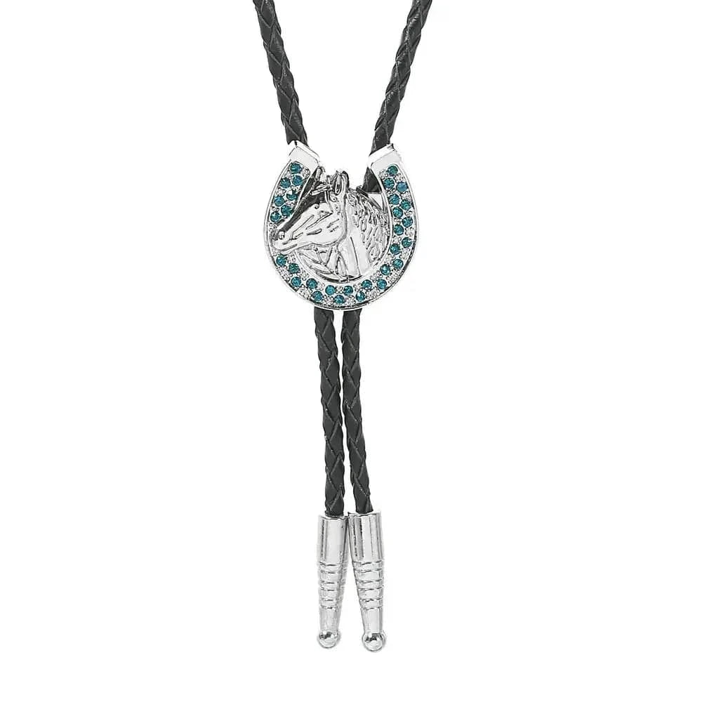 Bolo tie med hästhuvud och glittrande hästsko Blå