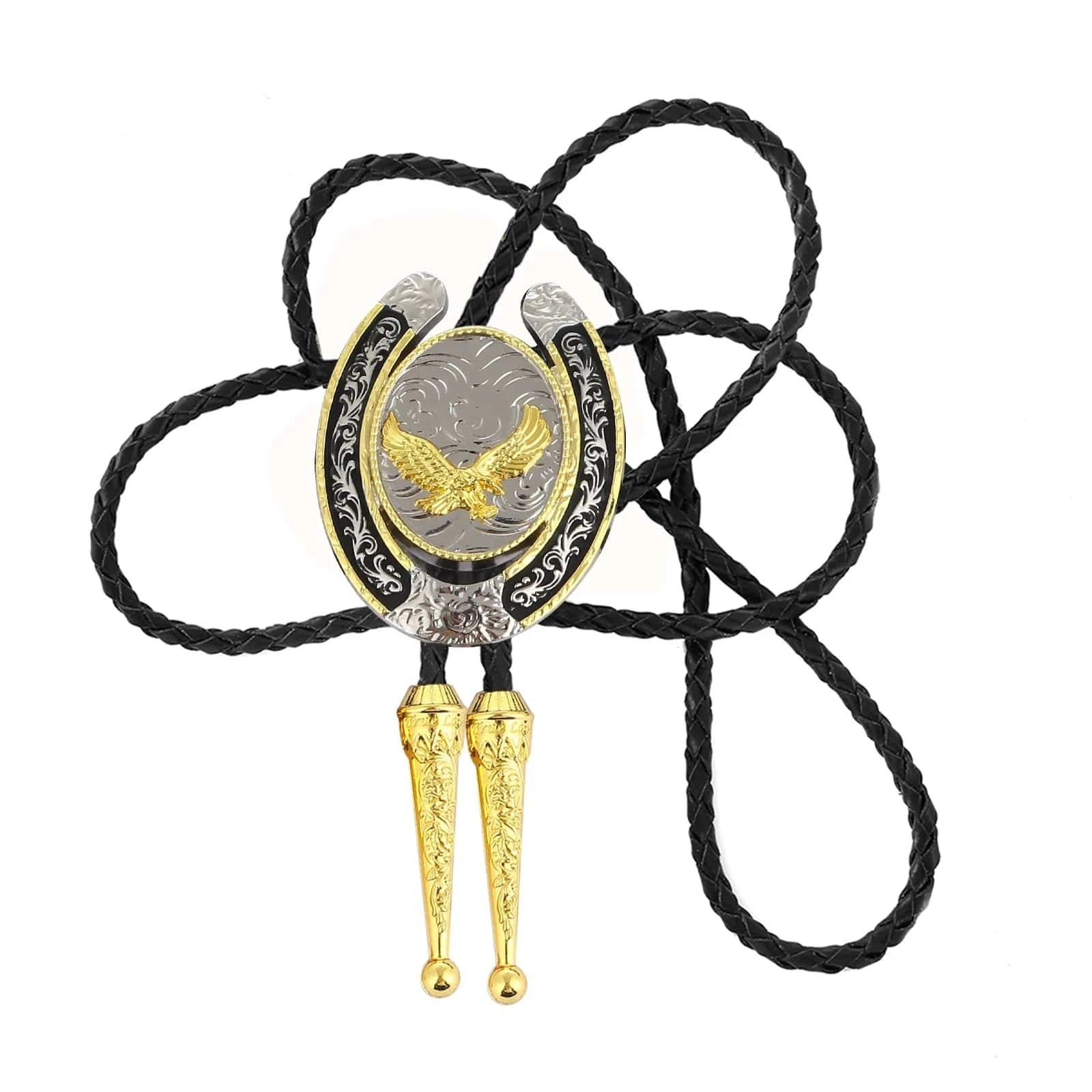 Bolo tie med hästsko och örn i guldmetall Guld