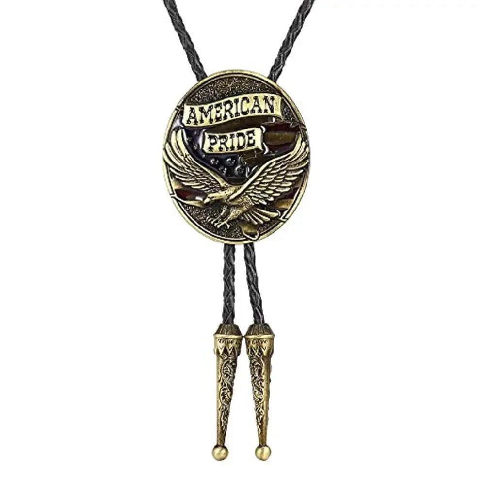 Bolo tie med örn och "American Pride"-emblem Guld