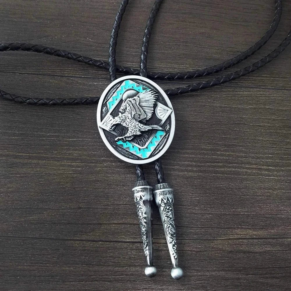 Bolo tie med örn och turkosdetaljer Silver och turkosblå