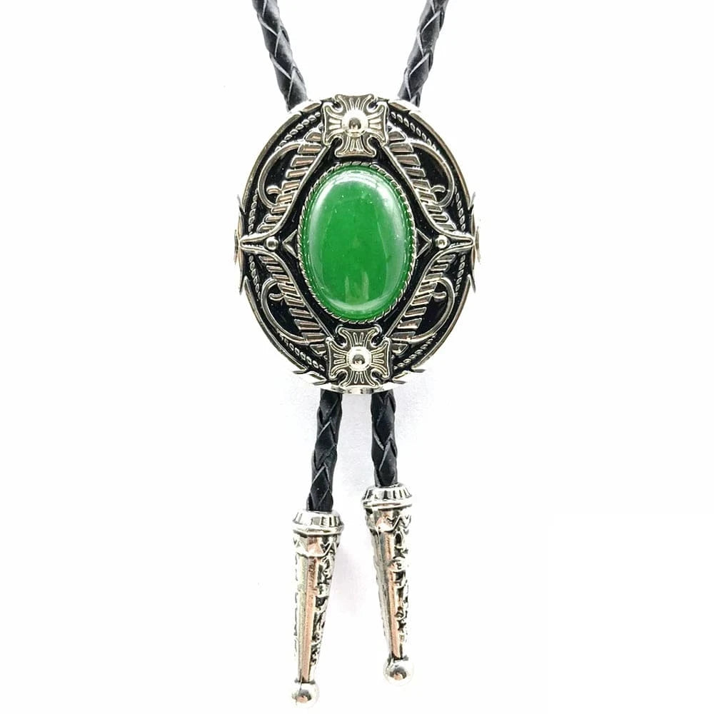 Bolo tie med oval agatsten och vintageinfattning Grön