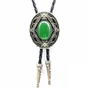Bolo tie med oval agatsten och vintageinfattning Grön