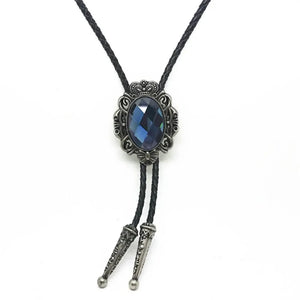 Bolo tie med oval glassten och vintagekrona Blå