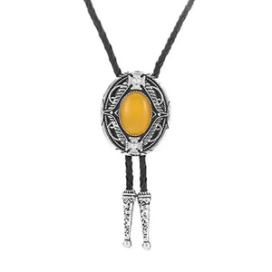 Bolo tie med oval sten och vågformad ram Gul