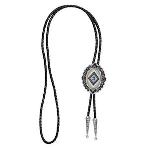 Bolo tie med ovalt hänge i färgglad tribaldesign