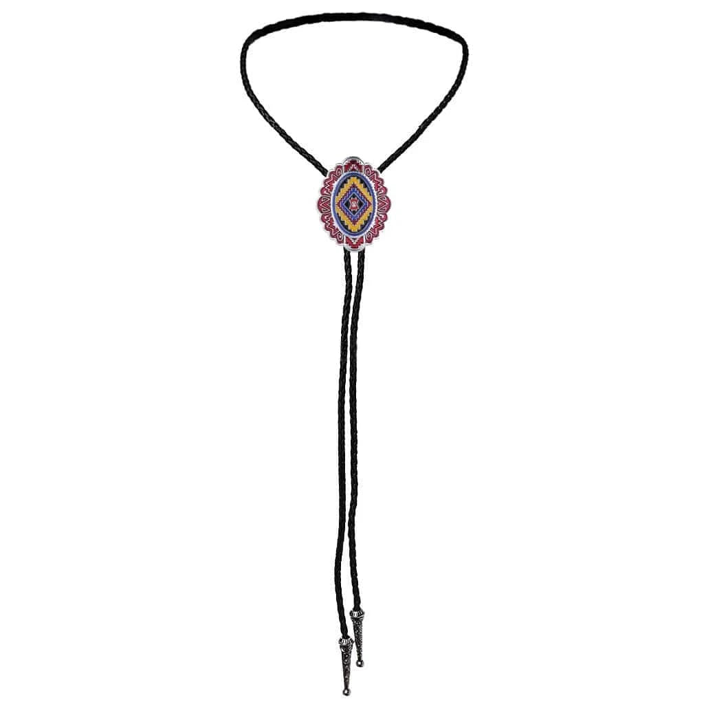 Bolo tie med ovalt hänge i färgglad tribaldesign