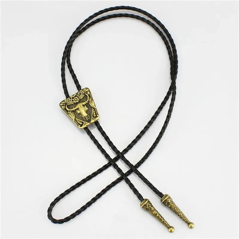 Bolo tie med oxskalle i metall och läderband