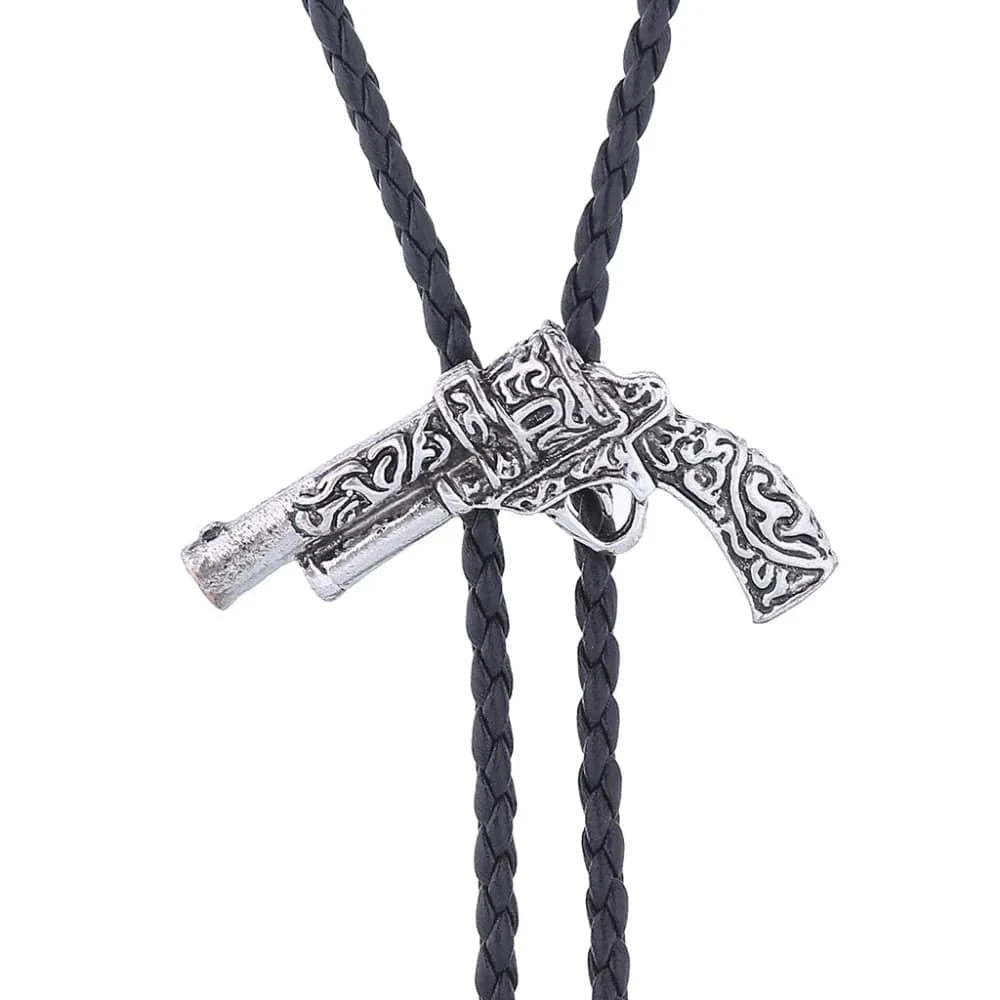 Bolo tie med retro pistol i metall