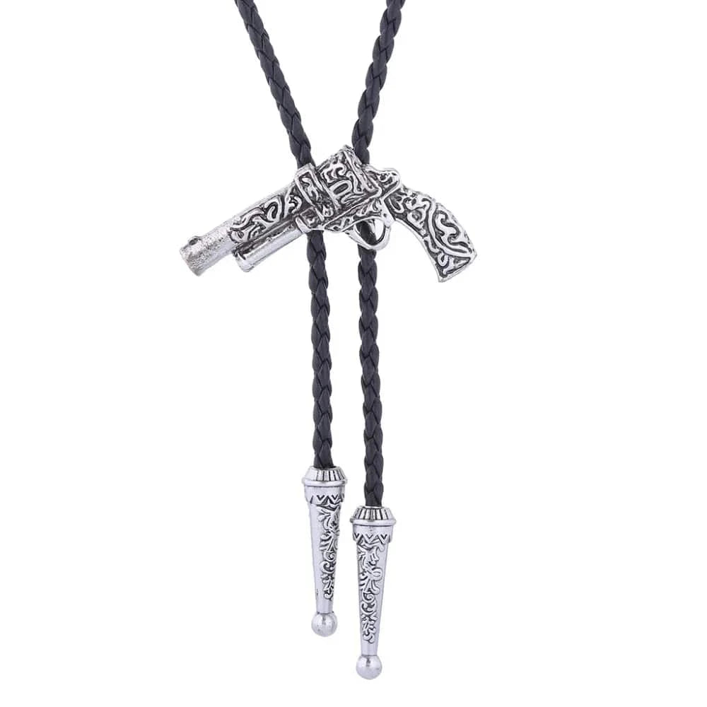 Bolo tie med retro pistol i metall Silver