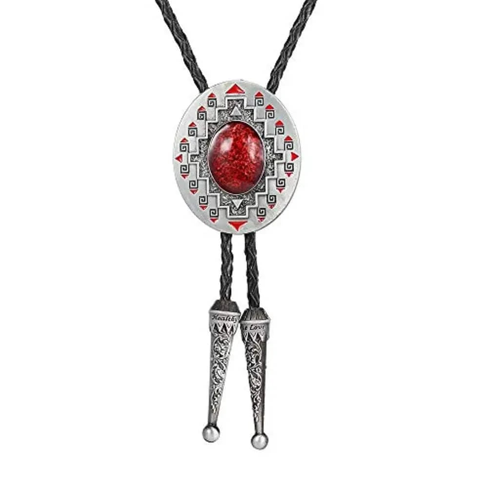 Bolo tie med röd sten och geometrisk design Röd