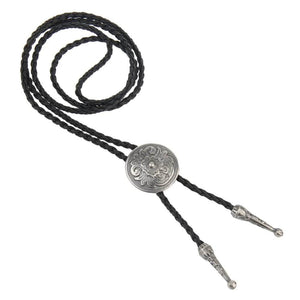 Bolo tie med rund blommönstrad silvermedaljong Silver