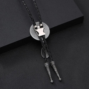 Bolo tie med rund hästberlock och läderband