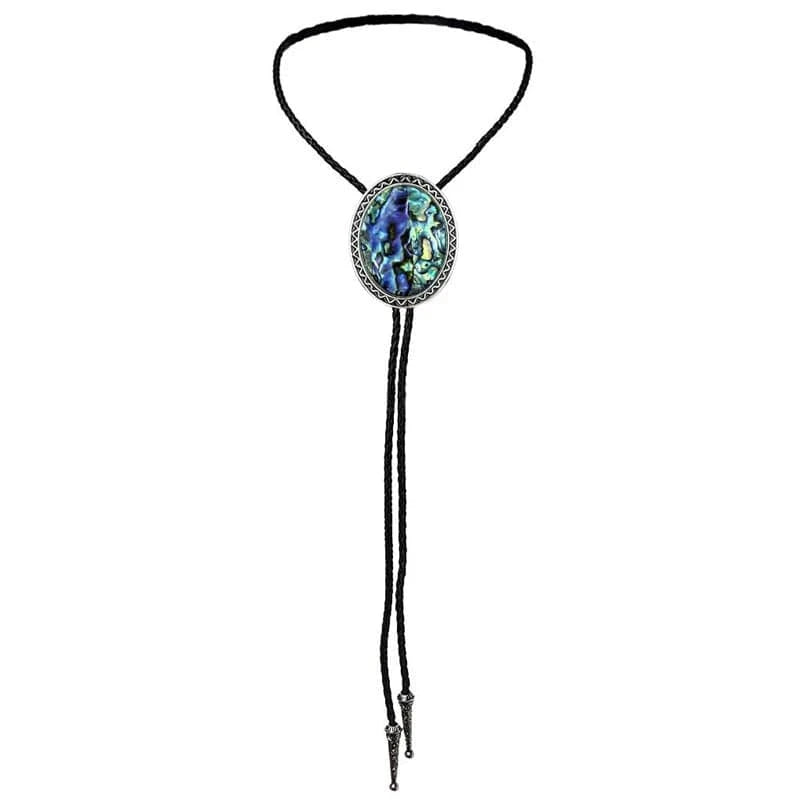 Bolo tie med snäckstenshänge i blågrönt skimrande