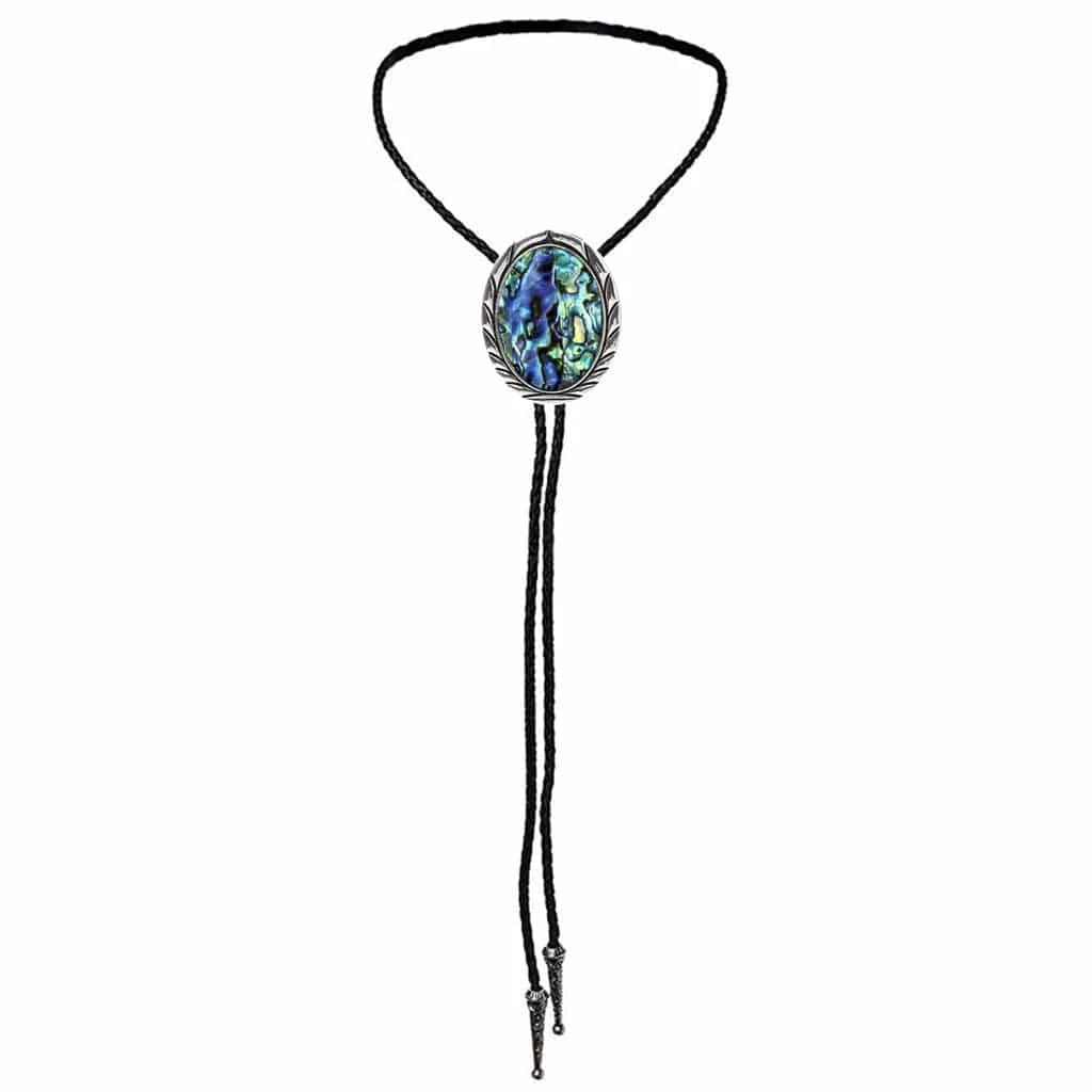 Bolo tie med snäckstenshänge i blågrönt skimrande