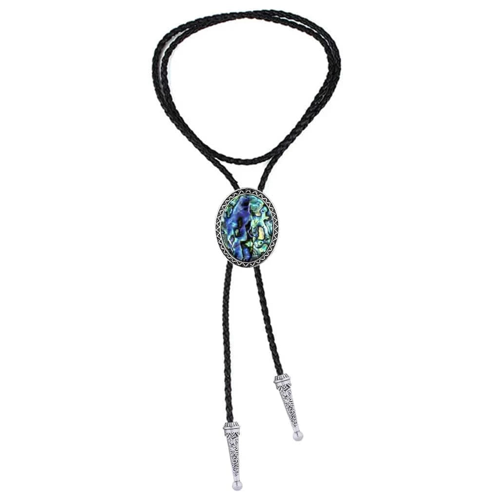 Bolo tie med snäckstenshänge i blågrönt skimrande
