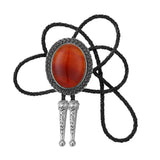 Bolo tie med stor oval sten och handflätad läderrem korallröd