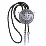 Bolo tie med tjurhuvud med långt horn Antiksilver