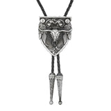 Bolo tie med tjurskalle i oljesköld och läderband Silver