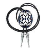 Bolo tie med tribal-inspirerat geometriskt mönster Vit och Blå